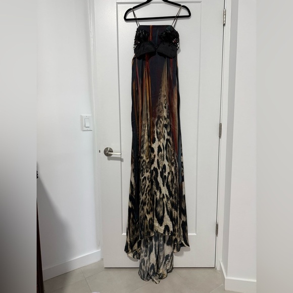 Peacock Diffusion Maxi‎ Dress with Feathers, Jewels & Leopard Print – UK 12 - Picture 1 of 9